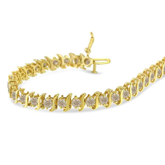Pulsera de eslabones en S de 2 garras con diamantes de 7 ct. p.t. en plata de ley bañada en oro amarillo de 10K, foto 5