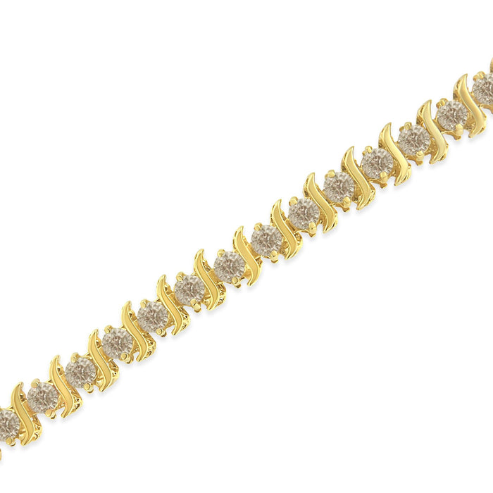 Pulsera de eslabones en S de 2 garras con diamantes de 7 ct. p.t. en plata de ley bañada en oro amarillo de 10K, foto 6