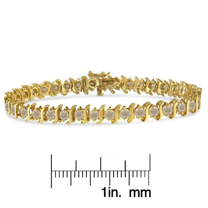 Pulsera de eslabones en S de 2 garras con diamantes de 7 ct. p.t. en plata de ley bañada en oro amarillo de 10K, foto 8