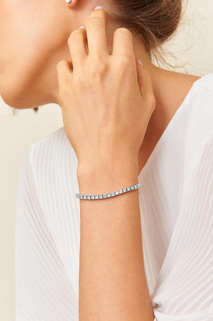 Pulsera tenis de bisel Miracle-Set con diamantes de 1 ct. p.t. en plata de ley, foto 9