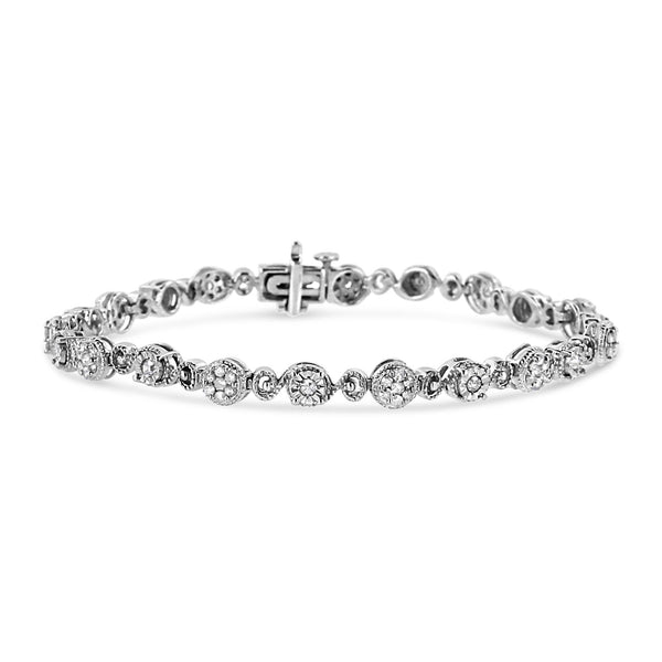1 Ct. T.W. Diamond Swirl Beaded Link Bracelet in Sterling Silver, photo 1