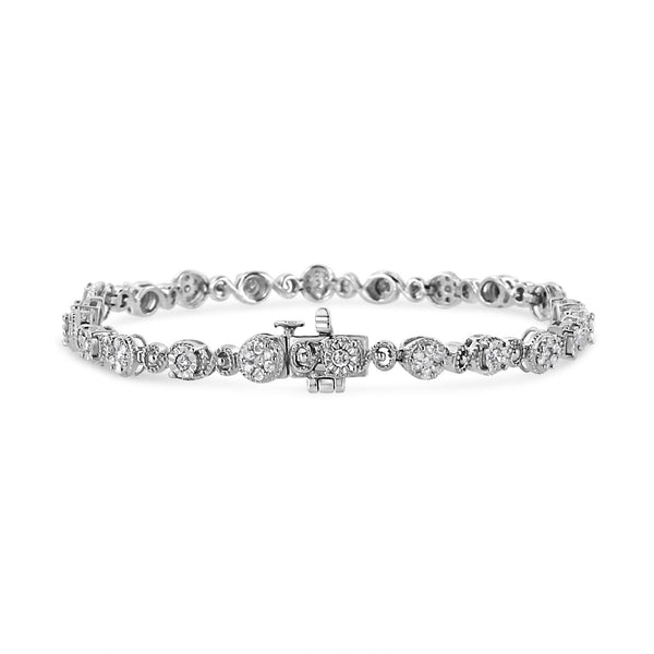 1 Ct. T.W. Diamond Swirl Beaded Link Bracelet in Sterling Silver, photo 2