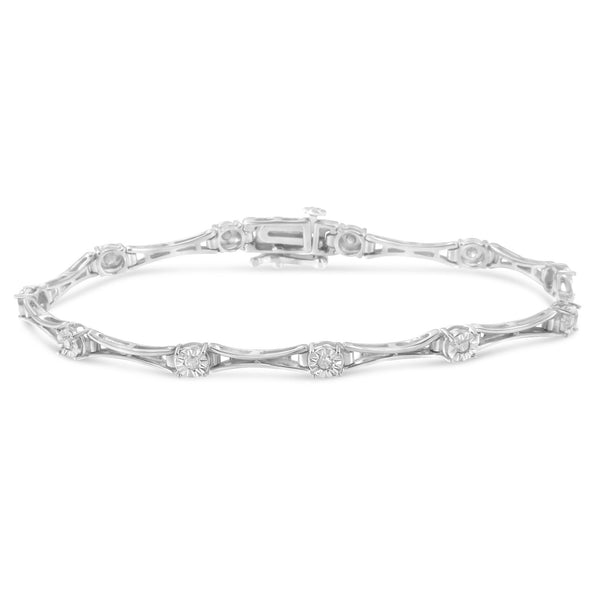 Pulsera tenis Miracle-Set estilo eslabones de barra ensanchada con diamantes de 1/4 ct. p.t. en plata de ley, foto 1