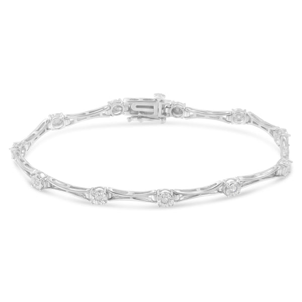 Pulsera tenis Miracle-Set estilo eslabones de barra ensanchada con diamantes de 1/4 ct. p.t. en plata de ley, foto 2