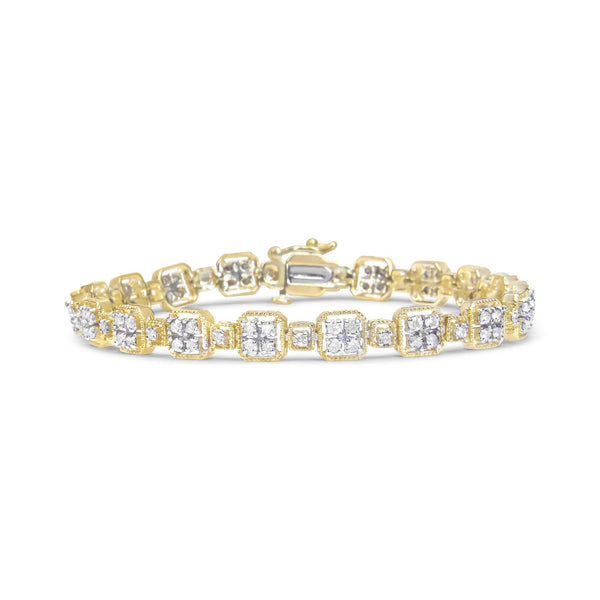 Pulsera de eslabones cuadrados con diamantes de 2 ct. p.t. en oro amarillo de 10K, foto 1
