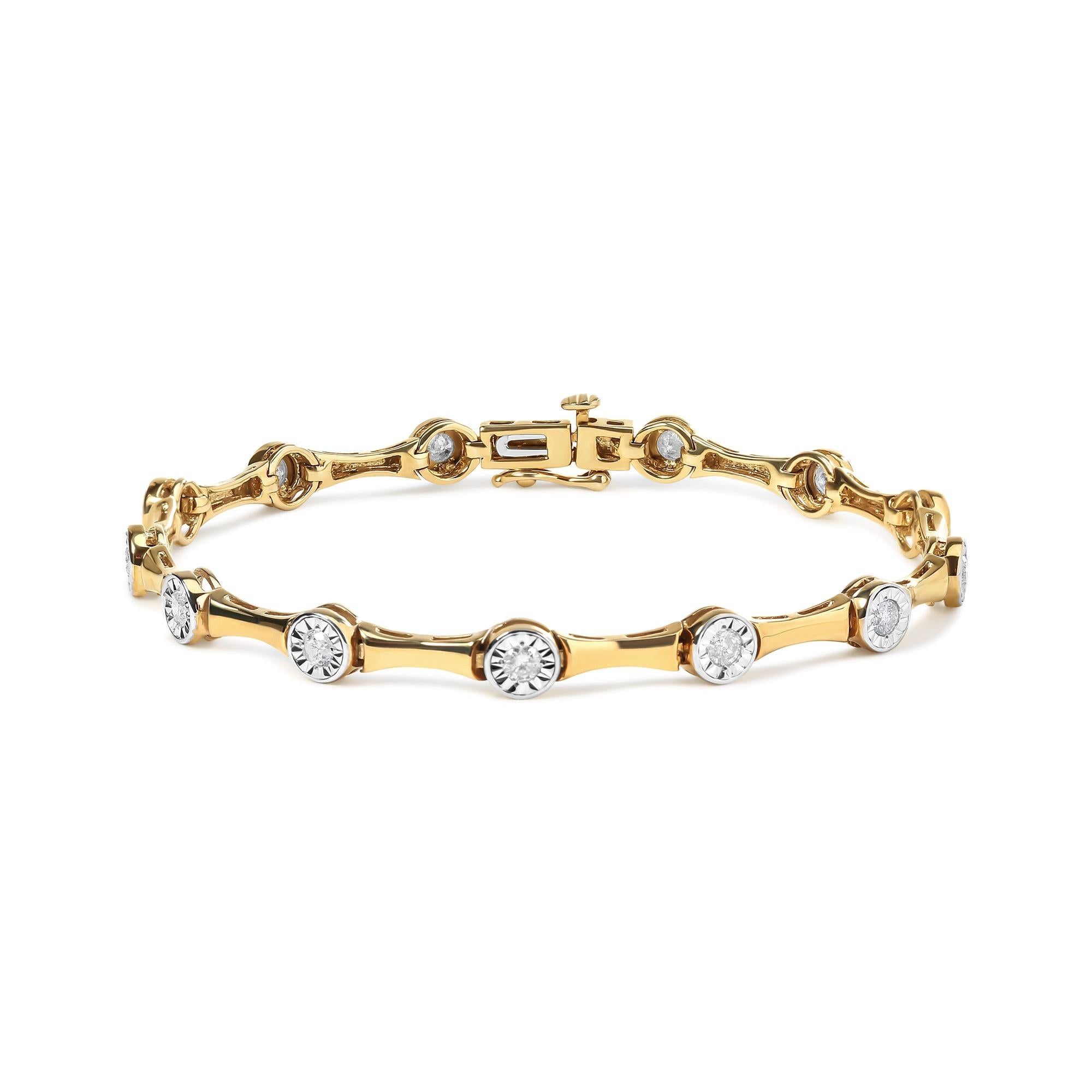 Pulsera de eslabones de estaciones Miracle-Set con diamantes de 1 ct. p.t. en plata de ley bañada en oro amarillo de 10K, foto 1