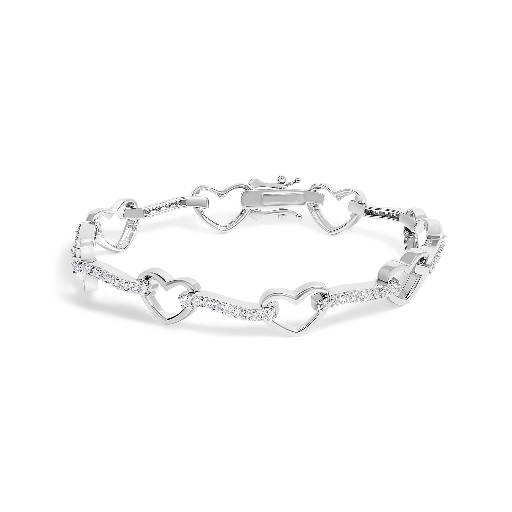 2 Ct. T.W. Diamond Heart Link Bracelet in 10K White Gold, photo 1