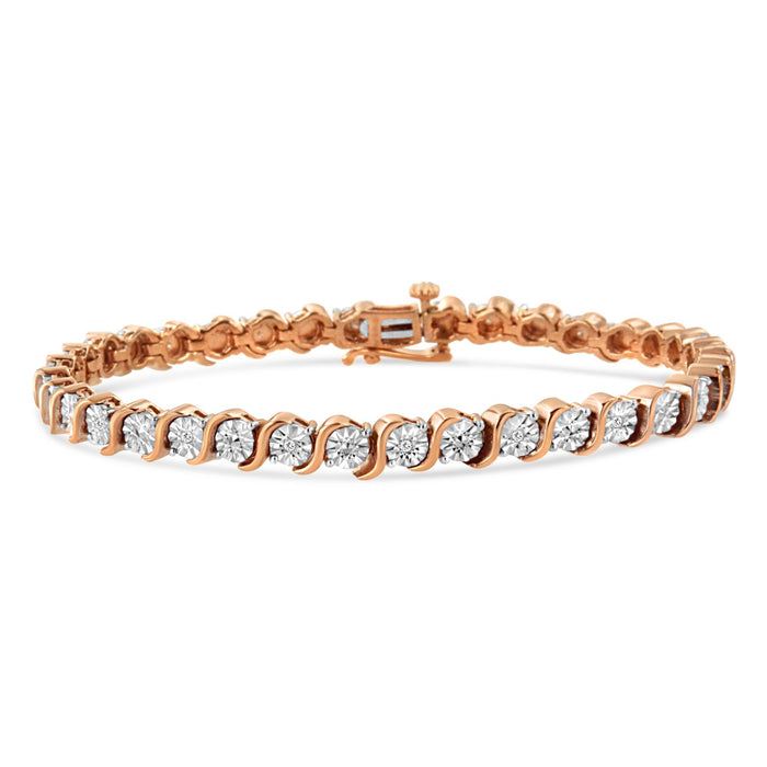Pulsera tenis de eslabones en S con Miracle Plate redondo y diamantes de 1/10 ct. p.t. en plata de ley, foto 3
