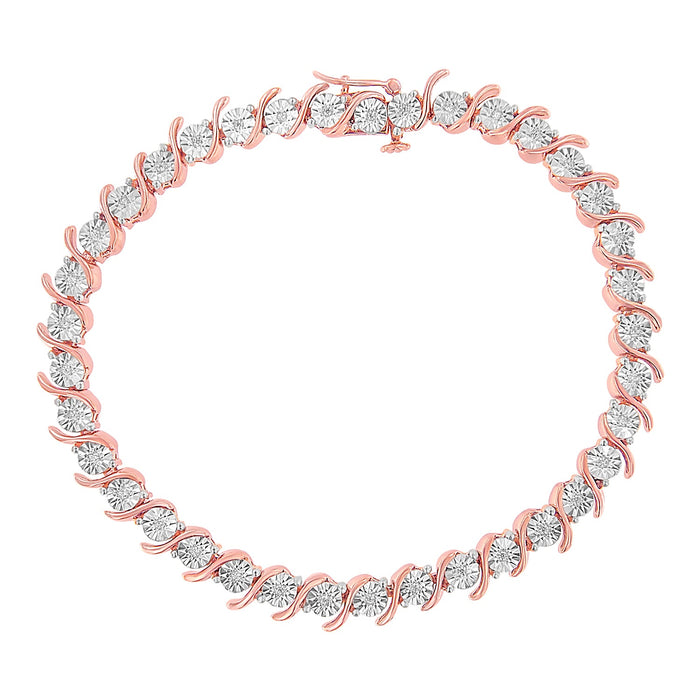 Pulsera tenis de eslabones en S con Miracle Plate redondo y diamantes de 1/10 ct. p.t. en plata de ley, foto 6