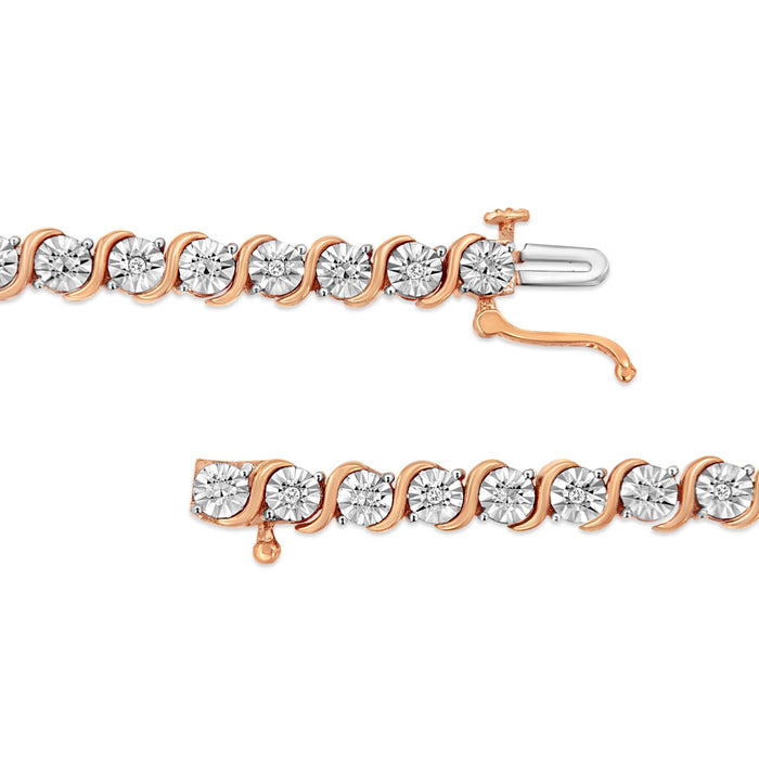 Pulsera tenis de eslabones en S con Miracle Plate redondo y diamantes de 1/10 ct. p.t. en plata de ley, foto 12
