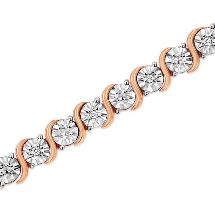 Pulsera tenis de eslabones en S con Miracle Plate redondo y diamantes de 1/10 ct. p.t. en plata de ley, foto 15