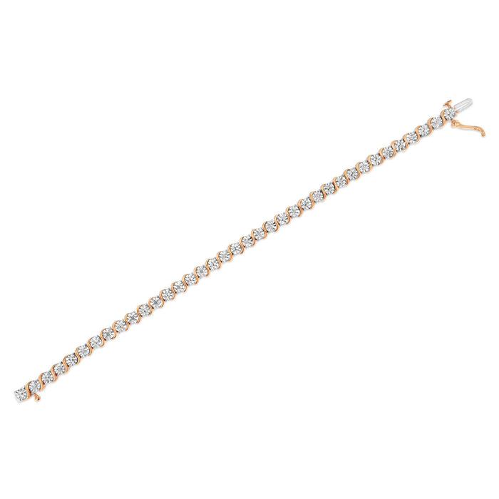 Pulsera tenis de eslabones en S con Miracle Plate redondo y diamantes de 1/10 ct. p.t. en plata de ley, foto 18
