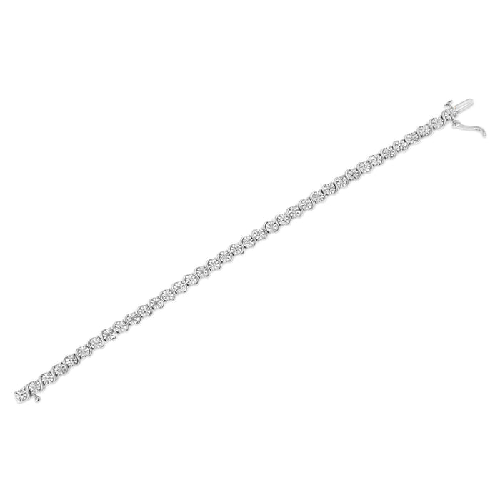 Pulsera tenis de eslabones en S con Miracle Plate redondo y diamantes de 1/10 ct. p.t. en plata de ley, foto 17