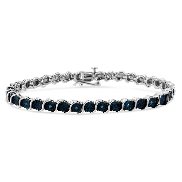 Pulsera tenis de eslabones en S Miracle-Set con diamantes azules tratados de 1/10 ct. p.t. en plata de ley, foto 1