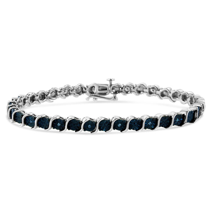 1/10 Ct. T.W. Miracle-Set Treated Blue Color Diamond Miracle Plate S Link Tennis Bracelet in Sterling Silver, photo 1