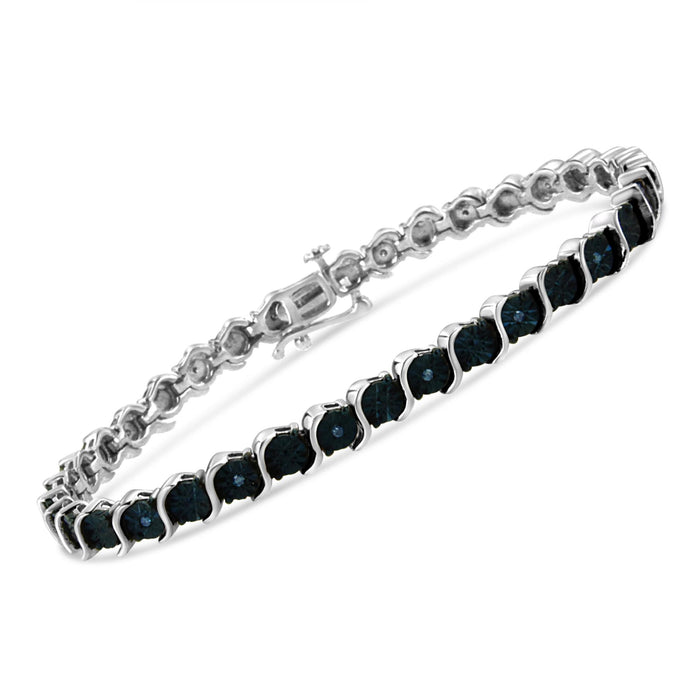 1/10 Ct. T.W. Miracle-Set Treated Blue Color Diamond Miracle Plate S Link Tennis Bracelet in Sterling Silver, photo 2