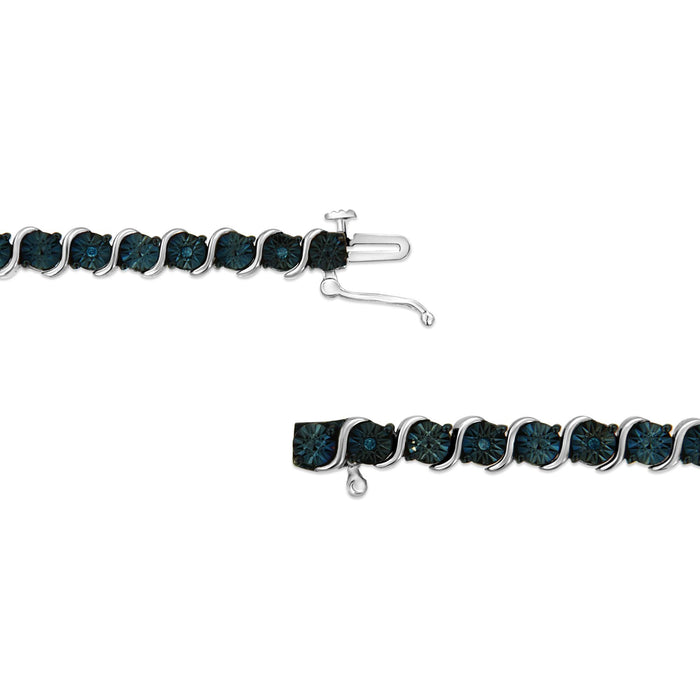 1/10 Ct. T.W. Miracle-Set Treated Blue Color Diamond Miracle Plate S Link Tennis Bracelet in Sterling Silver, photo 4