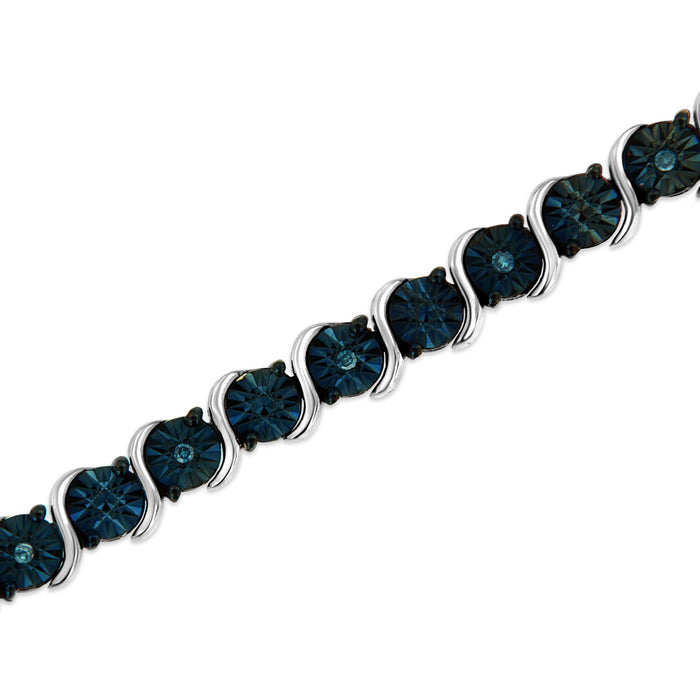 1/10 Ct. T.W. Miracle-Set Treated Blue Color Diamond Miracle Plate S Link Tennis Bracelet in Sterling Silver, photo 5