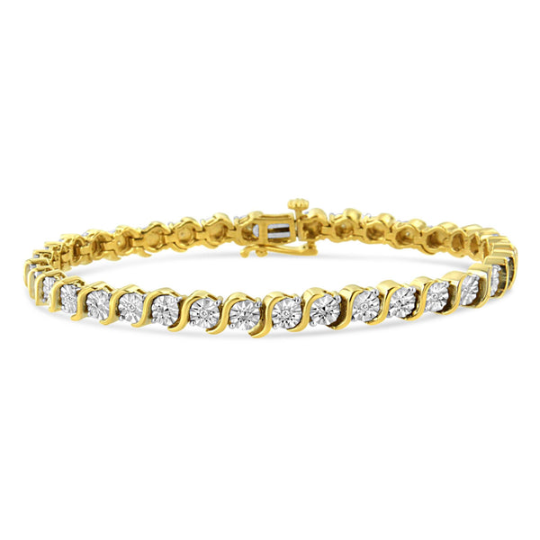 Pulsera tenis de eslabones en S con Miracle Plate redondo y diamantes de 1/10 ct. p.t. en plata de ley, foto 1