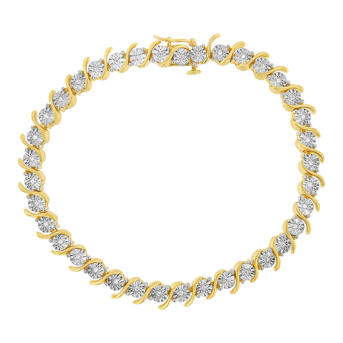 Pulsera tenis de eslabones en S con Miracle Plate redondo y diamantes de 1/10 ct. p.t. en plata de ley, foto 4