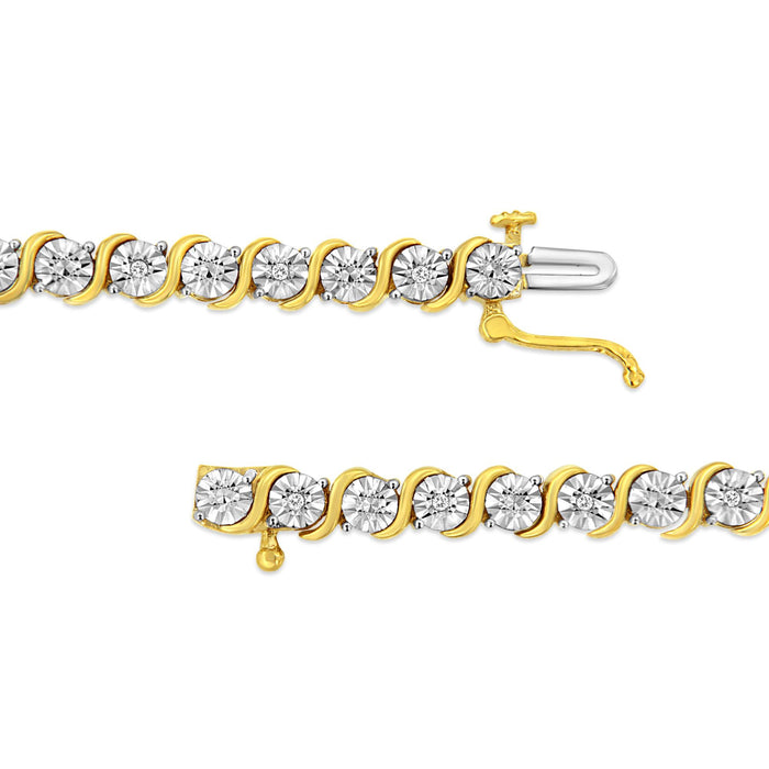 Pulsera tenis de eslabones en S con Miracle Plate redondo y diamantes de 1/10 ct. p.t. en plata de ley, foto 10