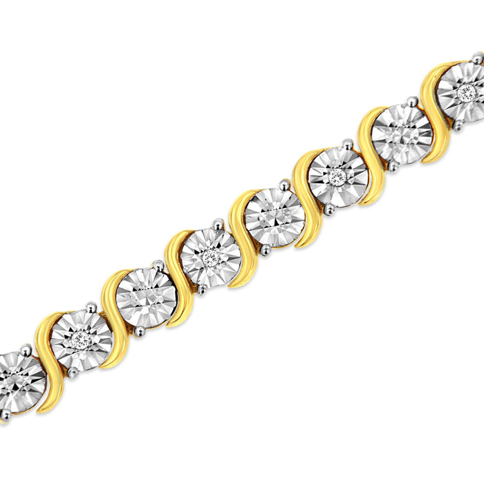 Pulsera tenis de eslabones en S con Miracle Plate redondo y diamantes de 1/10 ct. p.t. en plata de ley, foto 13