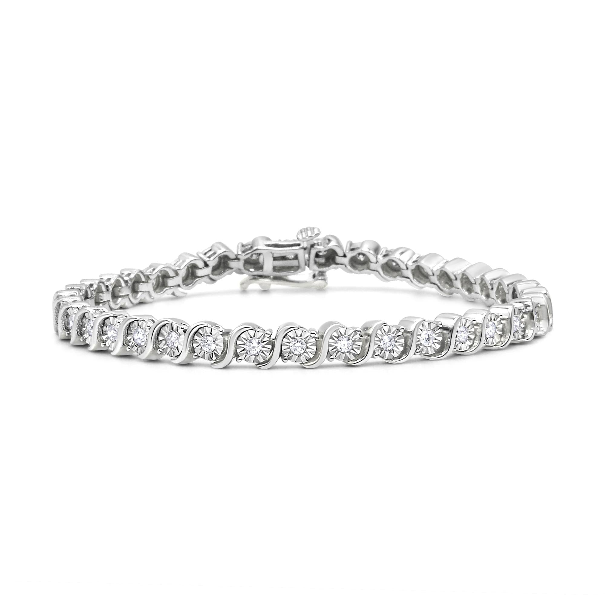 1/4 Ct. T.W. Diamond Round Miracle Plate and S Link Tennis Bracelet in Sterling Silver, photo 2