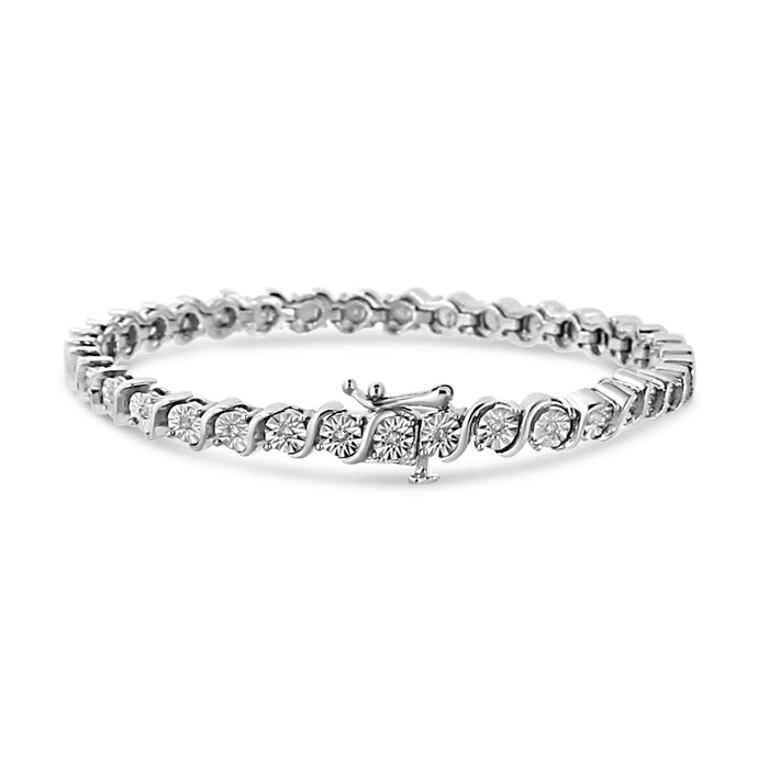 1/4 Ct. T.W. Diamond Round Miracle Plate and S Link Tennis Bracelet in Sterling Silver, photo 5