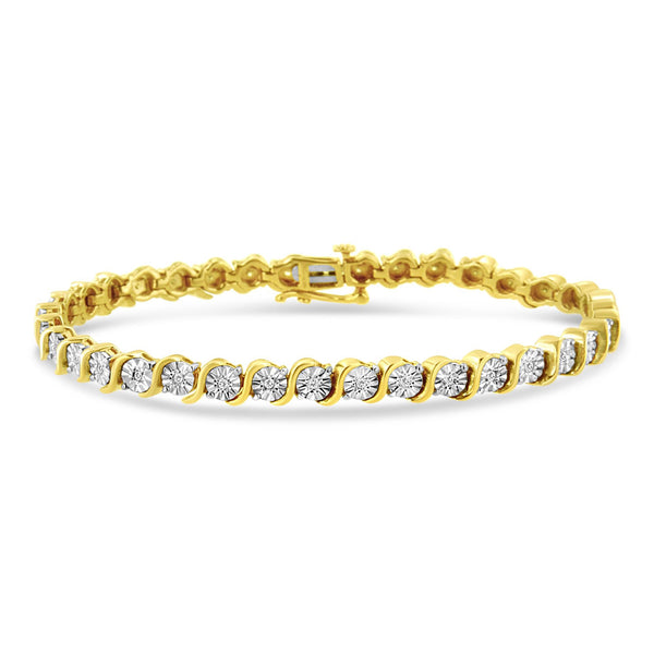 Pulsera tenis Miracle Plate redonda de eslabones en S con diamantes de 1/4 ct. p.t. en plata de ley, foto 1