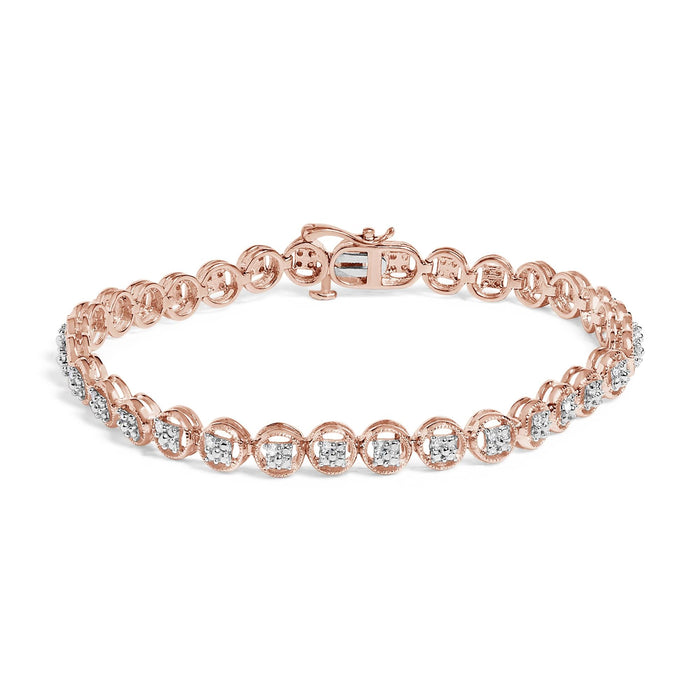 Pulsera tenis de eslabones de rueda de círculo calado con cuentas y diamantes de 1/10 ct. p.t. en plata de ley, foto 1