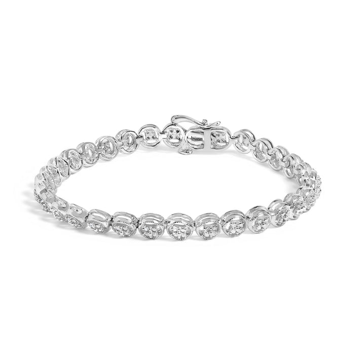 Pulsera tenis de eslabones de rueda de círculo calado con diamantes de 1/10 ct. p.t. en plata de ley, foto 1