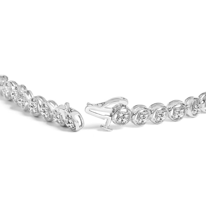 Pulsera tenis de eslabones de rueda de círculo calado con cuentas y diamantes de 1/10 ct. p.t. en plata de ley, foto 5