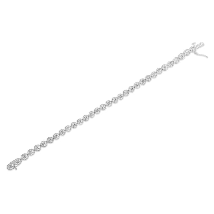 Pulsera tenis de eslabones de rueda de círculo calado con cuentas y diamantes de 1/10 ct. p.t. en plata de ley, foto 16