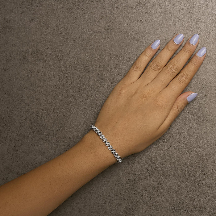 Pulsera tenis de eslabones de rueda de círculo calado con cuentas y diamantes de 1/10 ct. p.t. en plata de ley, foto 8