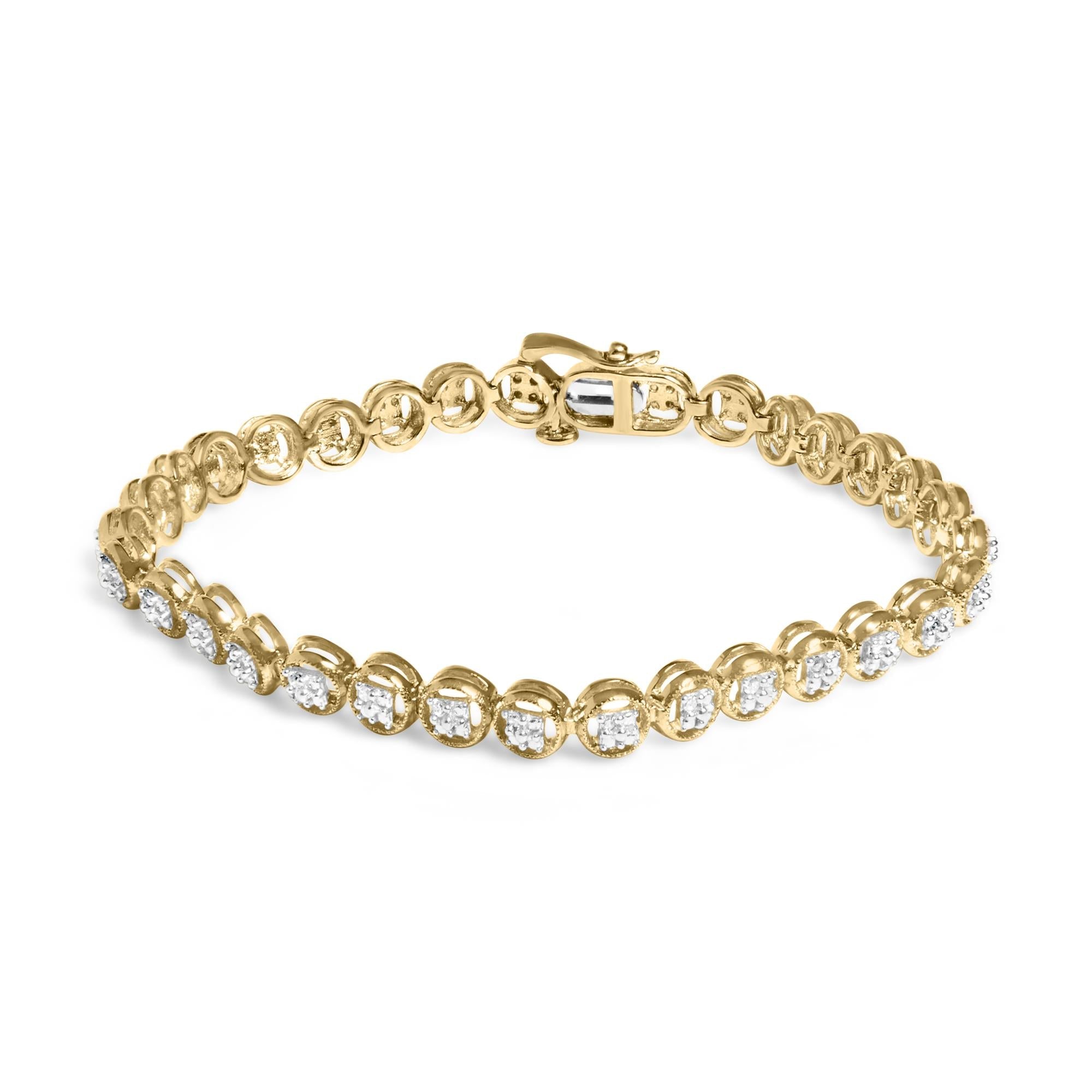 Pulsera tenis de eslabones de rueda de círculo calado con cuentas y diamantes de 1/10 ct. p.t. en plata de ley, foto 3