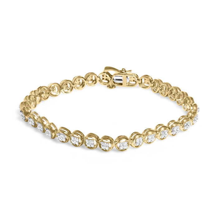 Pulsera tenis de eslabones de rueda de círculo calado con cuentas y diamantes de 1/10 ct. p.t. en plata de ley, foto 3