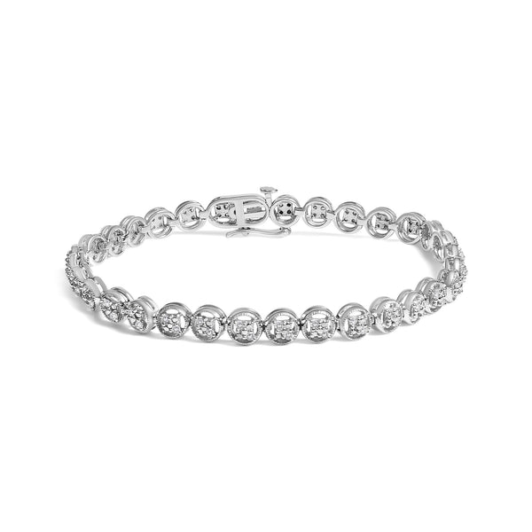 Pulsera tenis de eslabones de rueda de círculo calado con diamantes de 1/4 ct. p.t. en plata de ley, foto 1