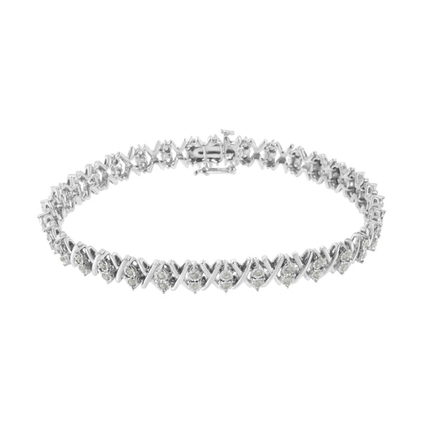 Pulsera tenis de eslabones en X Miracle-Set con diamantes de 1 ct. p.t. en plata de ley, foto 2