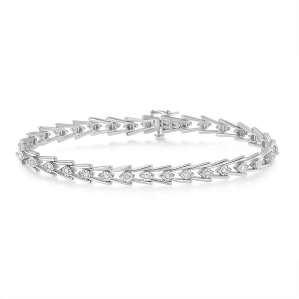 Pulsera de eslabones estilo ola con diamantes de 0.5 ct. p.t. en plata de ley, foto 2