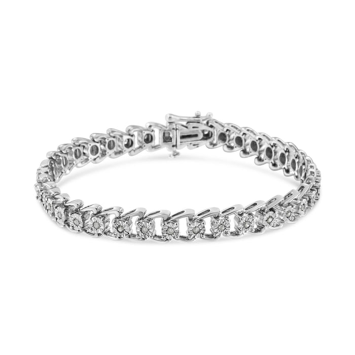Pulsera tenis Miracle-Set estilo onda de doble curva con diamantes de 1/2 ct. p.t. en plata de ley, foto 2