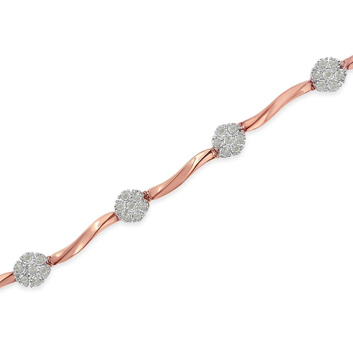 Pulsera de eslabones florales con diamantes de 1 ct. p.t. en oro rosa de 10K sobre plata, foto 4