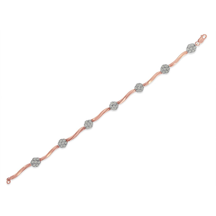 Pulsera de eslabones florales con diamantes de 1 ct. p.t. en oro rosa de 10K sobre plata, foto 5