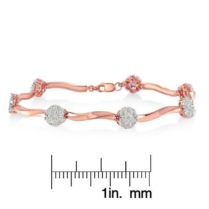 Pulsera de eslabones florales con diamantes de 1 ct. p.t. en oro rosa de 10K sobre plata, foto 6