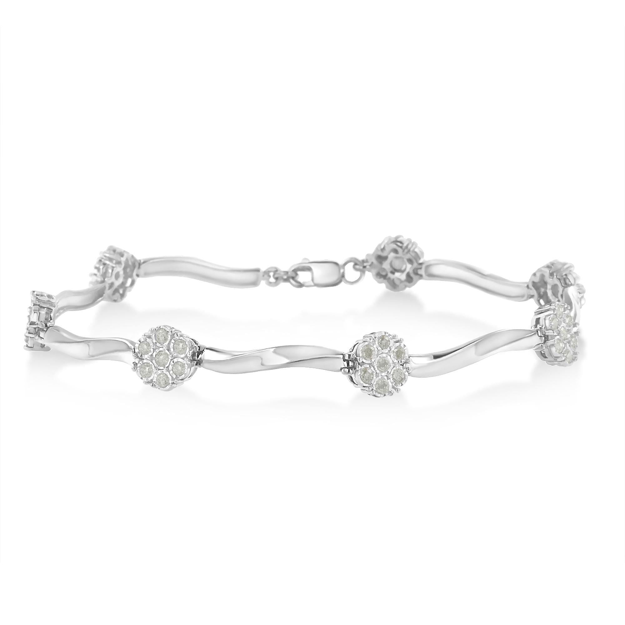 Pulsera tenis Miracle-Set de racimo, estaciones y barra trenzada con diamantes de 1/4 ct. p.t. en plata de ley, foto 1