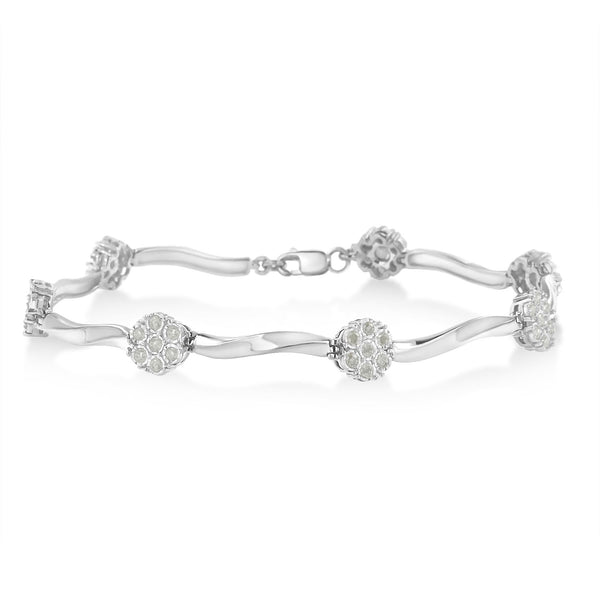 Pulsera tenis Miracle-Set de racimo, estaciones y barra trenzada con diamantes de 1/4 ct. p.t. en plata de ley, foto 1