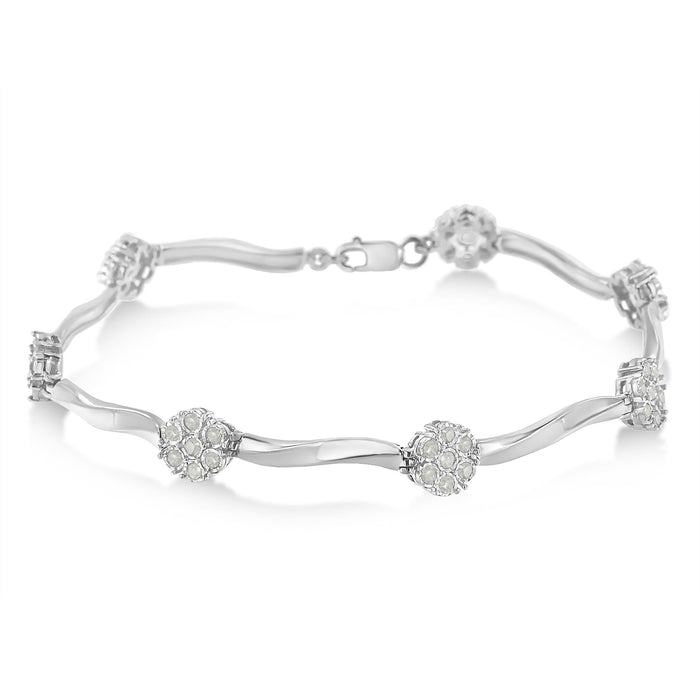 1 Ct. T.W. Miracle-Set Diamond 7 Stone Floral Cluster Link Bracelet in Sterling Silver, photo 2