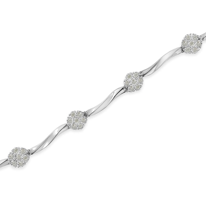 Pulsera tenis Miracle-Set de racimo, estaciones y barra trenzada con diamantes de 1/4 ct. p.t. en plata de ley, foto 4