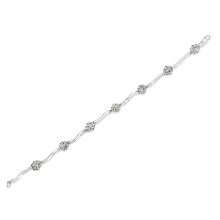 1 Ct. T.W. Miracle-Set Diamond 7 Stone Floral Cluster Link Bracelet in Sterling Silver, photo 5