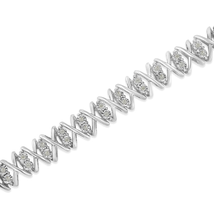 Pulsera de eslabones X con diamantes talla rosa de 1 ct. p.t. en plata de ley, color I-J, claridad I2-I3, foto 4