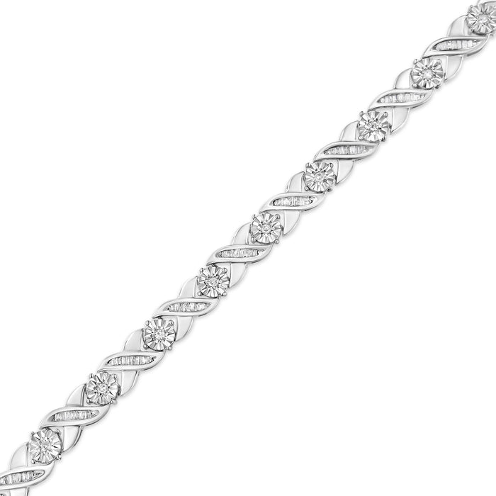 Pulsera tenis de eslabones en X Miracle-Set con diamantes talla brillante y baguette de 1 ct. p.t. en plata de ley, foto 5